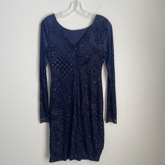 Venus Blue Burnout Velvet Embellished Long Sleeve Dress - Picture 3 of 7